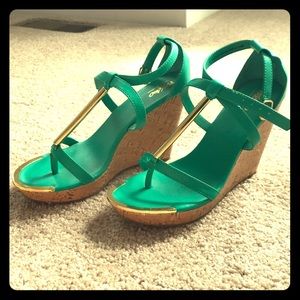 Teal and gold wedges